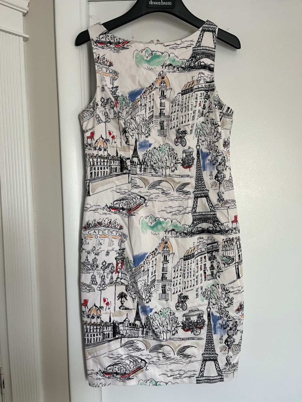 NorthStyle Paris Sketch Midi Dress in White with Black w color accents; size 6.